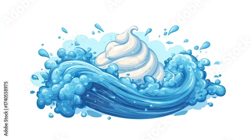 Cream swirl in a wave. Cartoon, blue and white color scheme