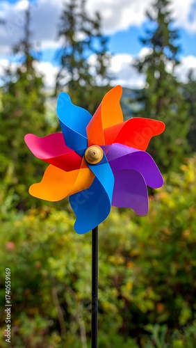 Colorful Pinwheel Against a Natural Backdrop.