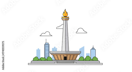 Monumental Icon: A captivating illustration of a towering monument, representing cultural heritage and national pride, stands tall amidst a cityscape.