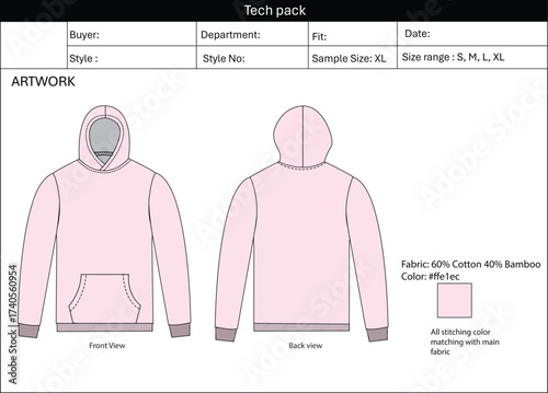 hoodie flat sketch, technical drawing, Mock up, Vector design, Hoodie 
