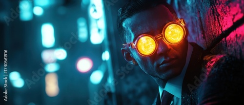 Man with glowing glasses futuristic style