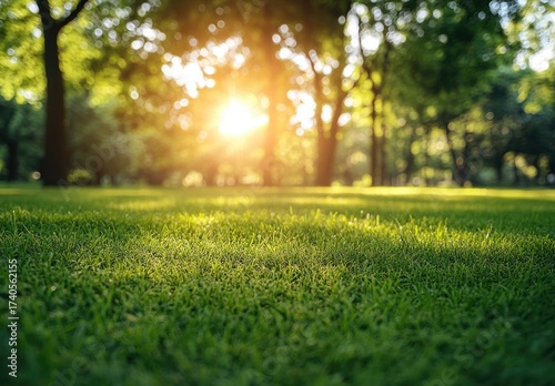 Sunny park scene with green grass