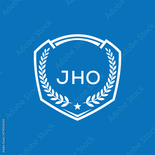 JHO Shield Logo Design JHO Minimal Laurel Wreath and Star Emblem for Sports Corporate JHO Club and Brand Ident.
