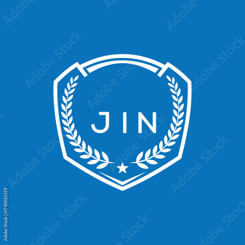 JIN Shield Logo Design JIN Minimal Laurel Wreath and Star Emblem for Sports Corporate JIN Club and Brand Ident.
