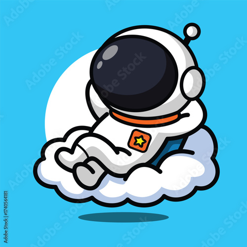 Cute Astronaut Sitting on Cloud Illustration for Space Cartoon Character and Dream Fantasy Concept