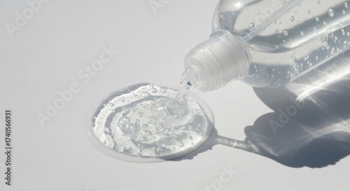 Clear gel hand sanitizer dispensed onto a light surface