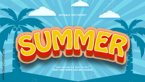 Summer text effect with 3d curved style and editable