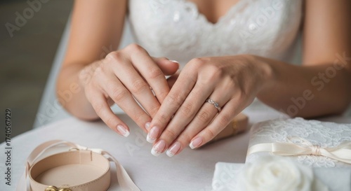 Close-up of a bride's hands with wedding rings
