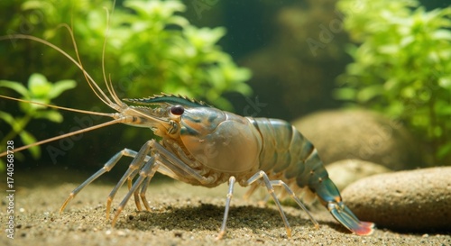 Close-up of a freshwater shrimp in an aquarium
