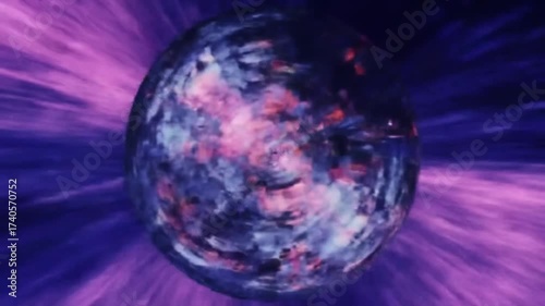 An abstract purple and orange orb with vibrant energy emanating around it