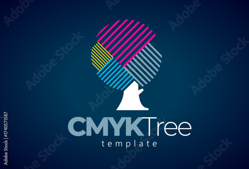Cmyk Logo. Abstract Tree Printing theme. Template design vector. Black background