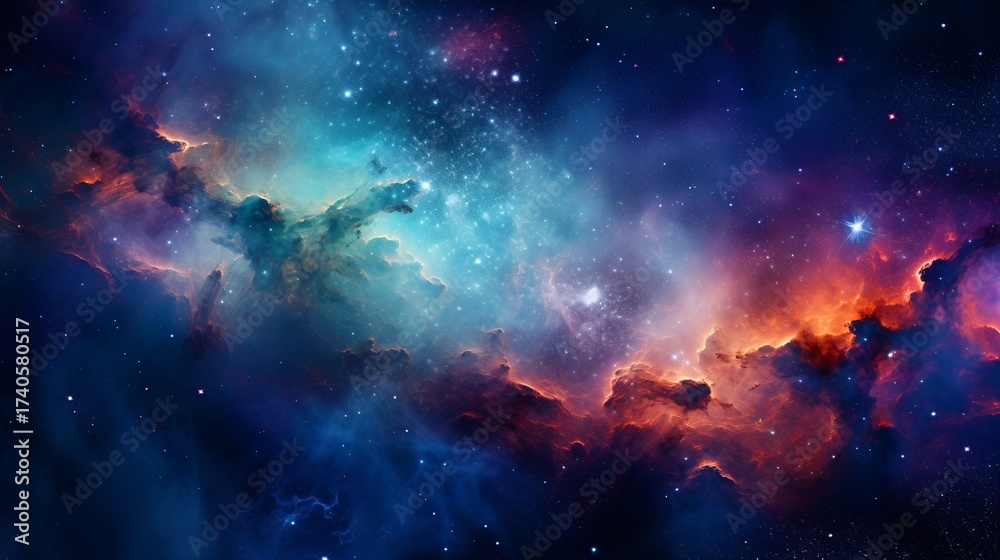 Obraz premium カラフルな星雲と輝く銀河の風景