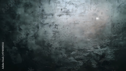 Dark Gray and Teal Textured Grunge Background of Distressed Metal or Patinated Concrete Wall

