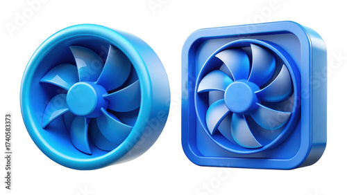 3d icon Blue Air Fan isolated on transparent
