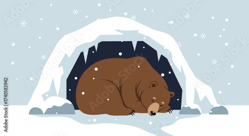 Hibernating Bear in a Snow Cave A Cozy Winter Illustration