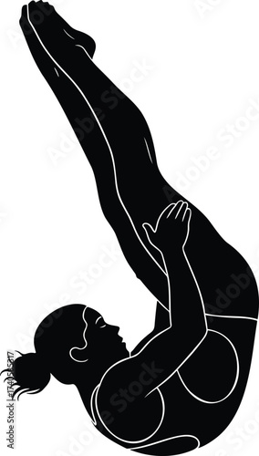 Woman in shoulder stand yoga pose, Sarvangasana fitness exercise silhouette vector