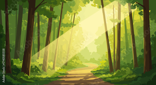 Sunlit Path Through a Verdant Forest