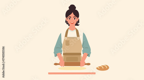 2D vector illustration of a woman making a cake