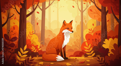 Autumn Fox A Vibrant Wildlife Scene in a Golden Forest