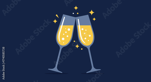 Elegant Champagne Toast Celebration Illustration on Dark Blue Backdrop