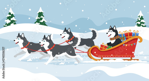 Joyful Sleigh Ride Huskies Delivering Holiday Cheer in a Snowy Winter Wonderland