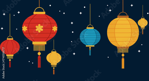 Elegant Lantern Festival A Colorful Celebration Under the Starry Night Sky