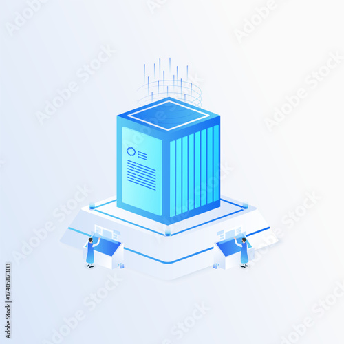 Artificial intelligence big data isometric vector illustration. Artificial intelligence data center analyzing server laboratory technology concept laboratory technology concept.