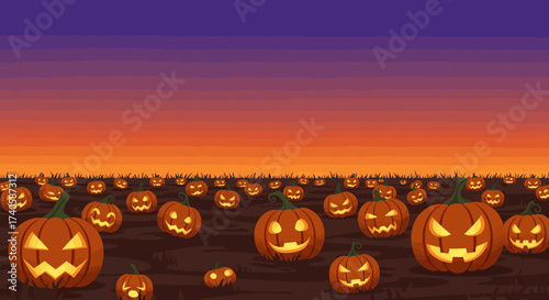 Pumpkin Patch at Sunset A Spooky Halloween Field of Jack-o'-Lanterns