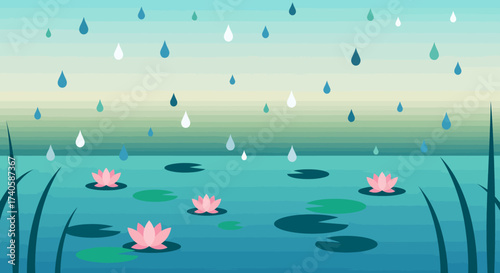 Rainy Day Serenity Water Lilies in a Pond
