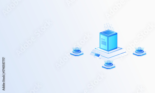 Artificial intelligence big data isometric vector illustration. Artificial intelligence data center lab server hardware technology, computer electronics and AI systems landing page template.