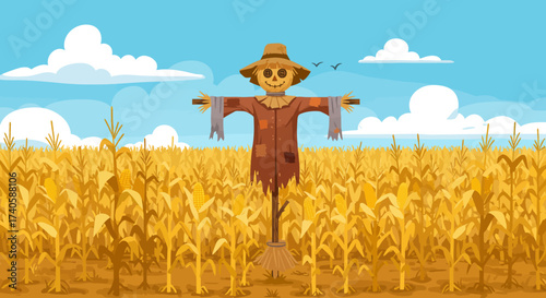 Charming Scarecrow in Cornfield A Whimsical Autumn Scene