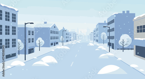 Serene Winterscape A Tranquil Snowy Street Scene
