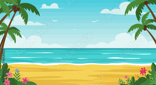 Tropical Beach Escape Palm Trees, Sandy Shore, and Azure Ocean View