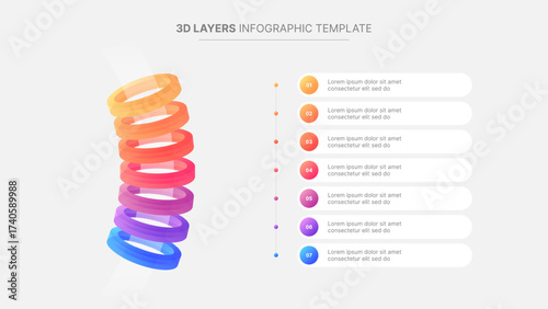 3D Circular Rings Seven Layers Business Infographic Modern Design Template