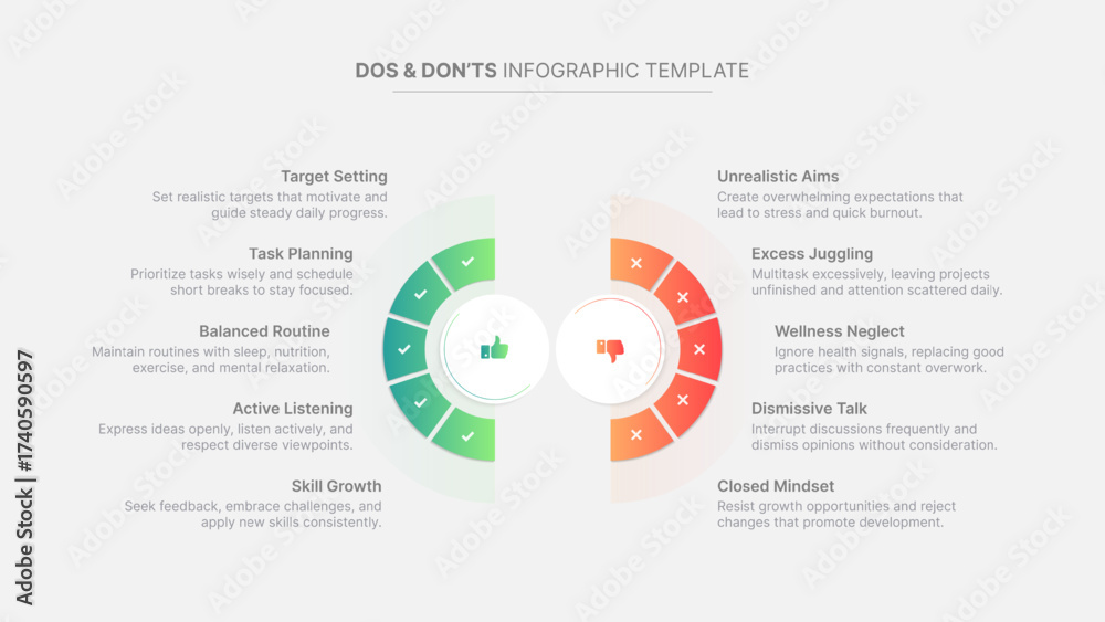 Fototapeta premium Circle Round Dos and Don'ts, Pros and Cons, VS, Versus Comparison Infographic Design Template