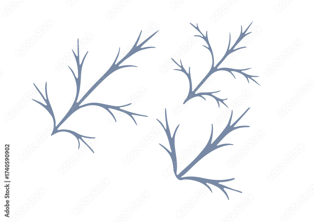 Naklejka premium Illustration of three stylized blue plant sprigs with thin branches.