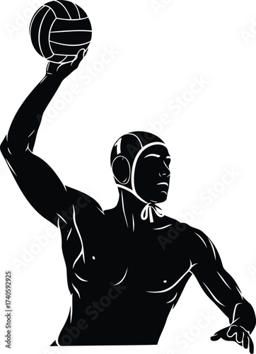 Male Water Polo Player with Ball in Action