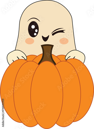 Halloween clipart cute ghost winking inside orange pumpkin for spooky fun