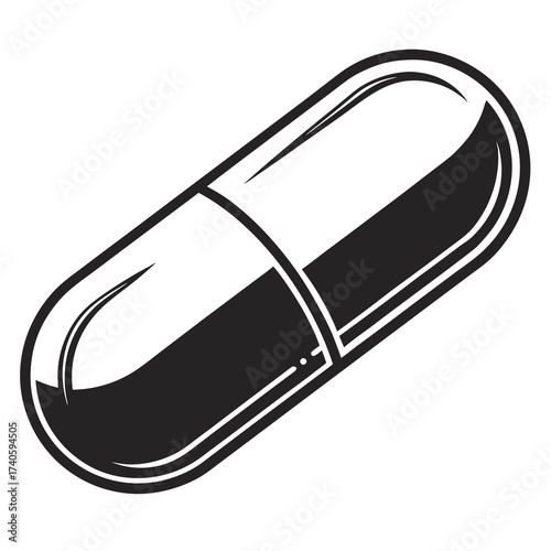 Black and white illustration of a capsule