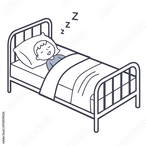 Boy sleeping in bed, resting and dreaming well