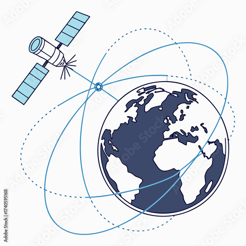 Satellite orbiting earth illustration, space exploration