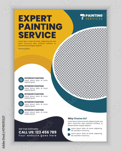Home Painting Services Flyer and Poster Template for Precision Painting, Wall Painting, Residential Painting, and House Improvement Advertisement