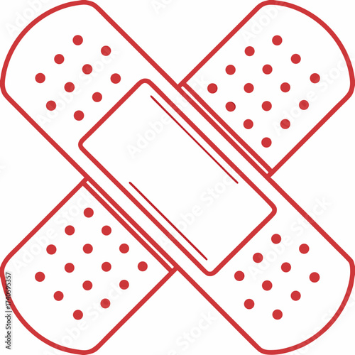 Two red band aids crossed, medical care concept
