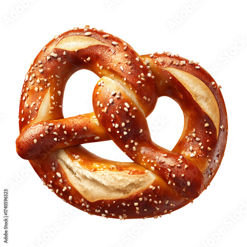 Delicious Soft Pretzel Topped with Sea Salt and Sesame Seeds Freshly Baked on a Light Background
