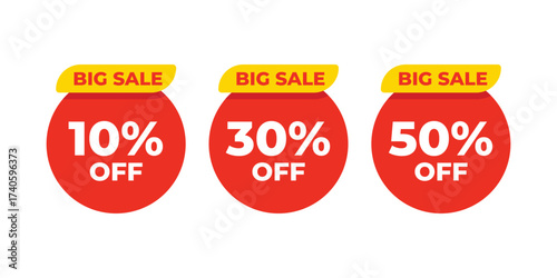 Red Sale Tags with Multiple Discount Percentages for Promotional Marketing