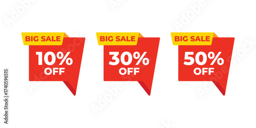 Red Sale Tags with Multiple Discount Percentages for Promotional Marketing
