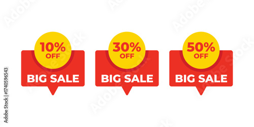 Red Sale Tags with Multiple Discount Percentages for Promotional Marketing