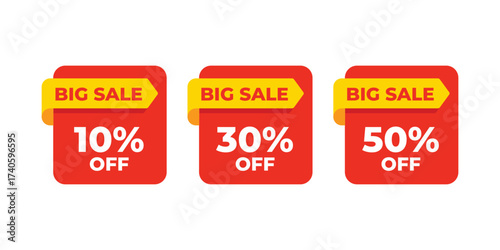 Red Sale Tags with Multiple Discount Percentages for Promotional Marketing