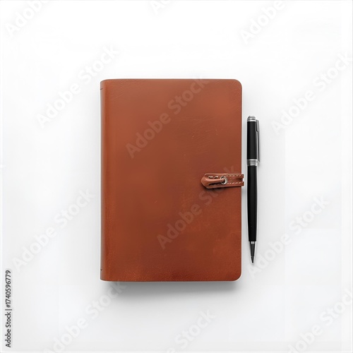 leather notebook with pen