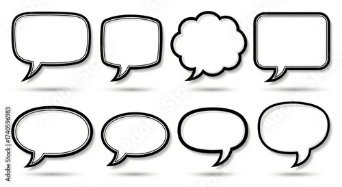 Collection of various empty speech bubbles, ready for text, with shadows.